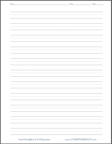Printables Handwriting Worksheets Printables blank lined paper handwriting practice worksheet student handouts dashed line printable for primary school kids