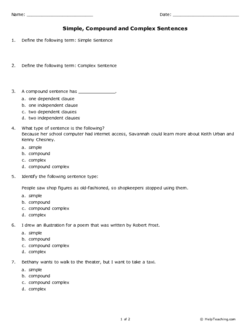Printables Quiz On Types Of Sentences Simple Compound Complex Compound-complex simple compound complex sentences worksheet davezan and grade 7 free printable