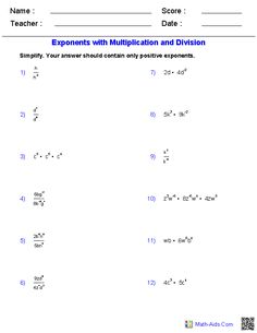 Printables Multiplying And Dividing Exponents Worksheet exponents with division worksheets math aids com pinterest multiplication and worksheets