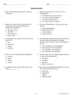 Printables Mesopotamia Worksheets mesopotamia grade 6 free printable tests and worksheets helpteaching com