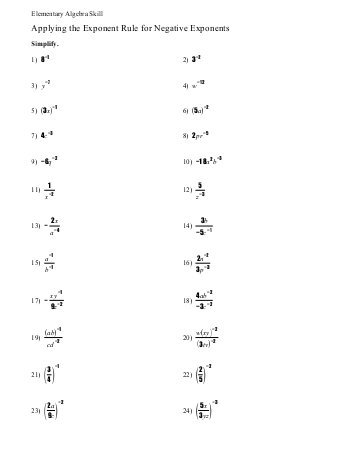 Printables Negative And Zero Exponents Worksheet zero and negative exponents worksheet davezan fractional simplifying polynomials