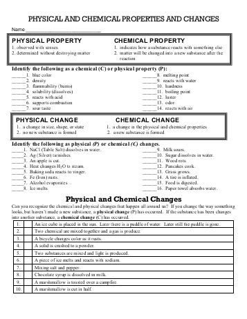 Printables Physical And Chemical Change Worksheet printables physical and chemical change...
