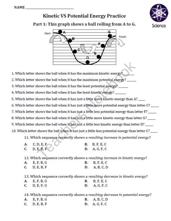 Printables Kinetic And Potential Energy Worksheet worksheet kinetic vs potential energy from mrterrysscience on teachersnotebook com 4 pages