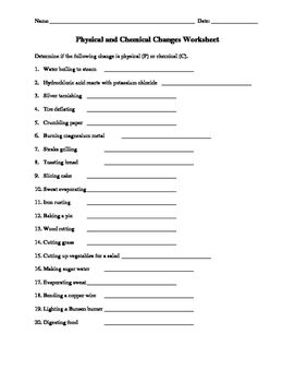 Printables Physical And Chemical Change Worksheet physical and chemical change worksheet worksheet