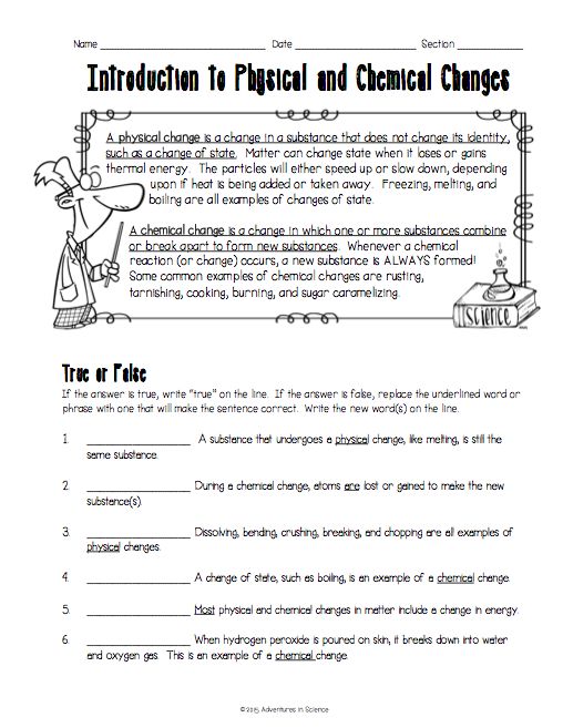 Printables High School Physical Science Worksheets introduction to physical and chemical changes...