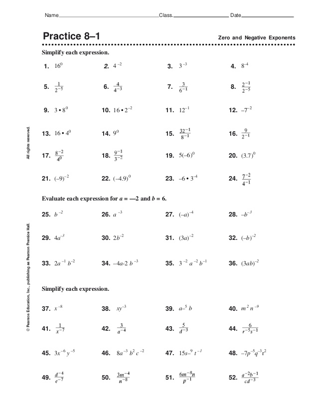 Printables Negative And Zero Exponents Worksheet negative and zero exponents worksheet davezan