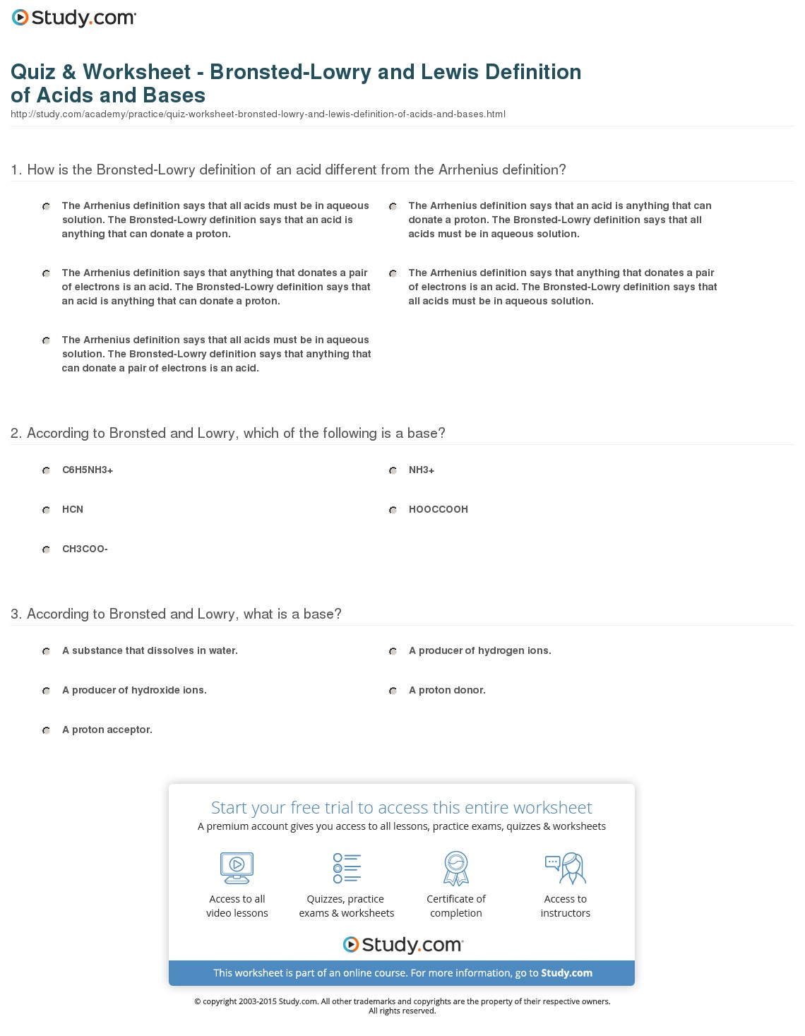 Printables Acids And Bases Worksheet Answers quiz worksheet bronsted lowry and lewis definition of acids print the bases worksheet