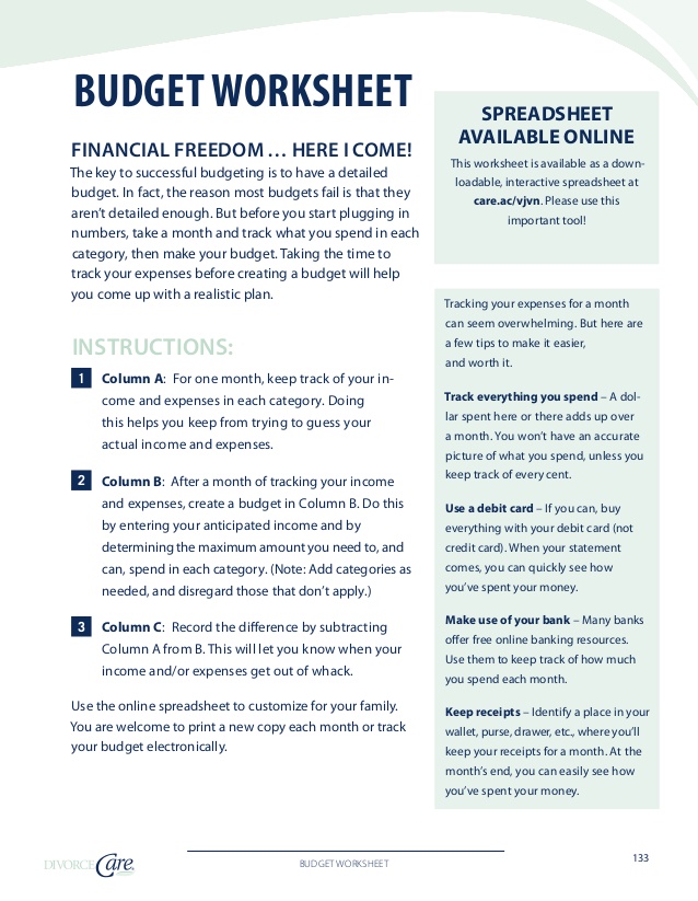 Printables Divorce Budget Worksheet divorce budget worksheet 133 financial freedom here i come