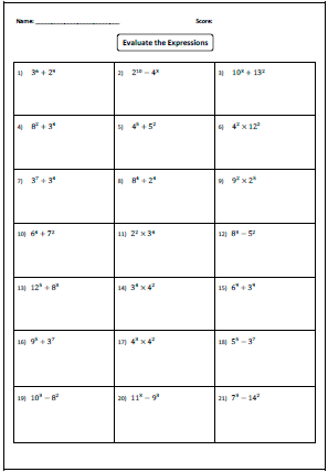 Printables Multiplying And Dividing Exponents Worksheet exponents worksheets evaluating expression