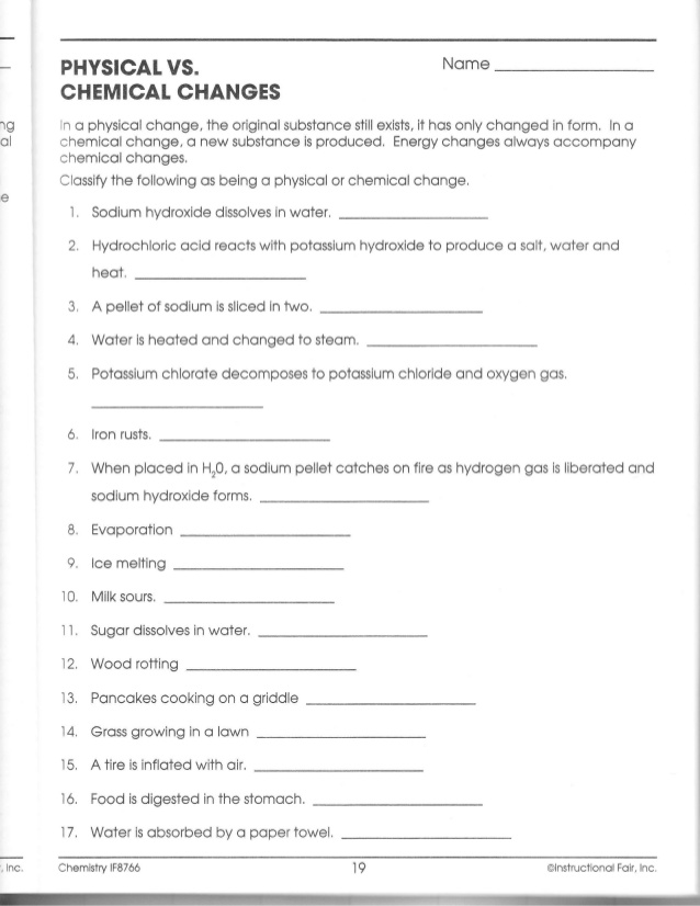 Printables Physical And Chemical Change Worksheet physical and chemical properties worksheet...