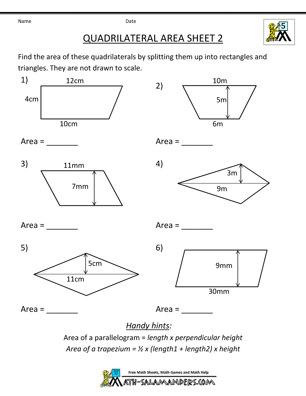 Printables Free Printable Geometry Worksheets For High School math practice worksheets printable geometry quadrilateral area 2