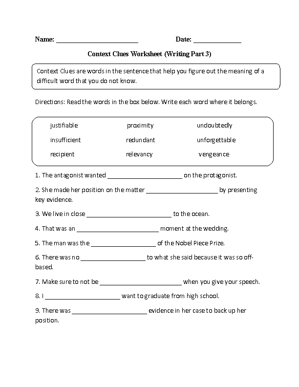 Printables Context Clues Worksheet englishlinx com context clues worksheets writing part 3 advanced