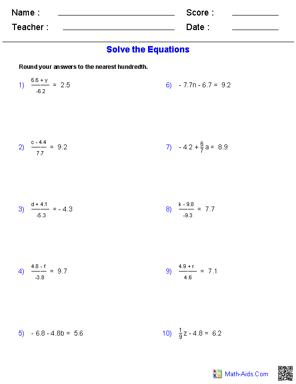 Printables 2 Step Algebra Equations Worksheets pre algebra worksheets equations two step containing decimals