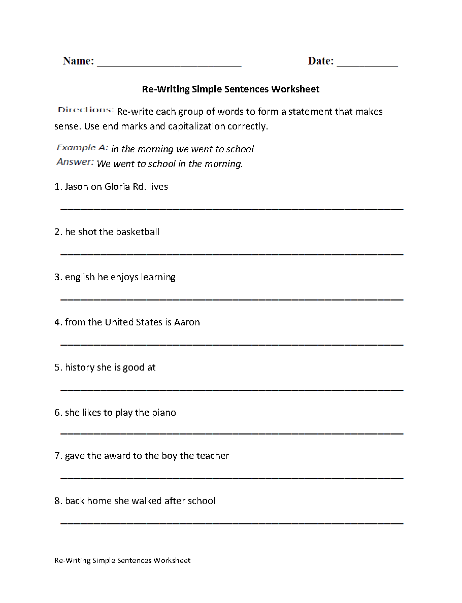 Printables Simple Sentence Worksheet sentences worksheets simple worksheet
