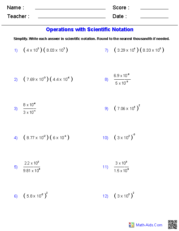 Printables Multiplying And Dividing Exponents Worksheet algebra 1 worksheets exponents operations with scientific notation