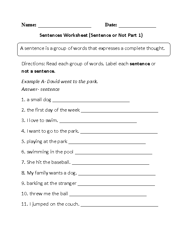 Printables Simple Sentence Worksheet sentences worksheets simple worksheet