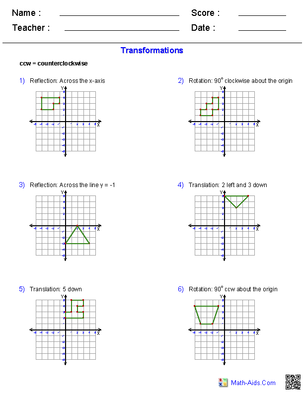Printables Translations Worksheet geometry worksheets transformations all combined