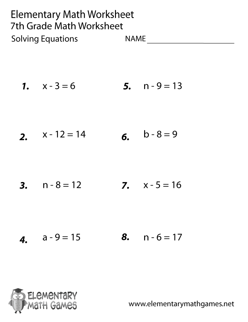 Printables Math Worksheets For 7th Graders seventh grade math worksheets solving equations worksheet