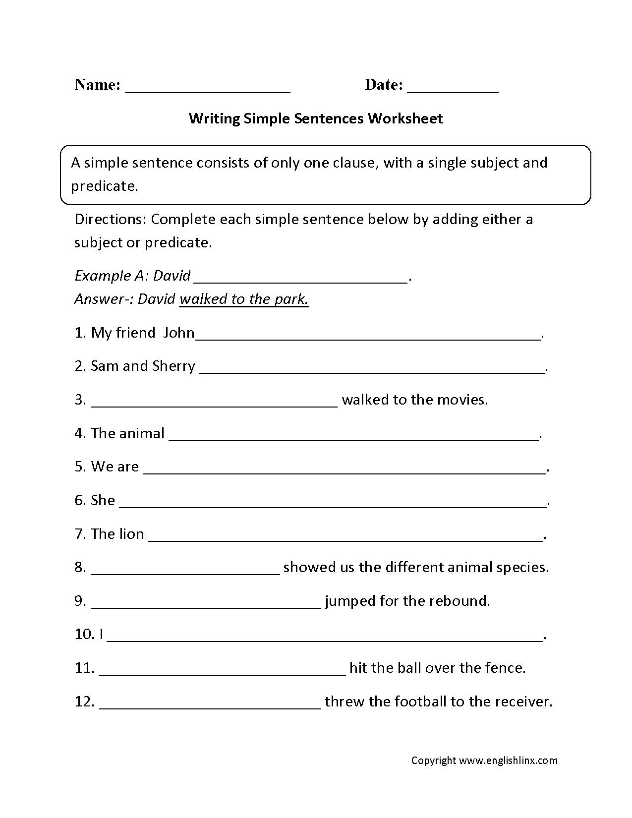 Printables Simple Sentence Worksheet sentences worksheets simple worksheet