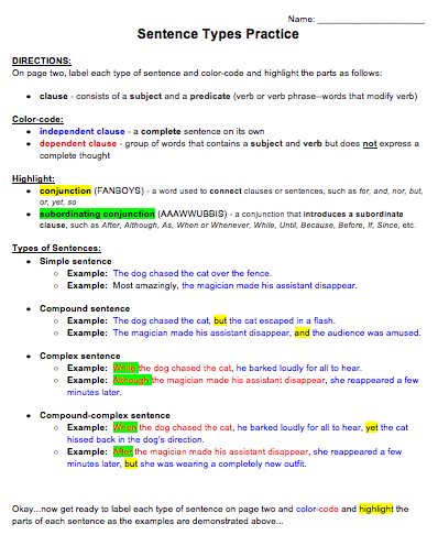 Printables Quiz On Types Of Sentences Simple Compound Complex Compound-complex types of sentences practice key simple compound complex complex