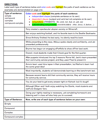 Printables Quiz On Types Of Sentences Simple Compound Complex Compound-complex types of sentences practice key simple compound complex complex