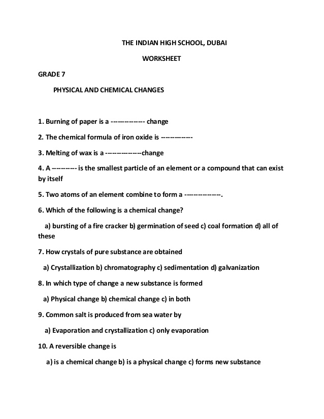 Printables Physical And Chemical Change Worksheet chemical change worksheet davezan physical or...