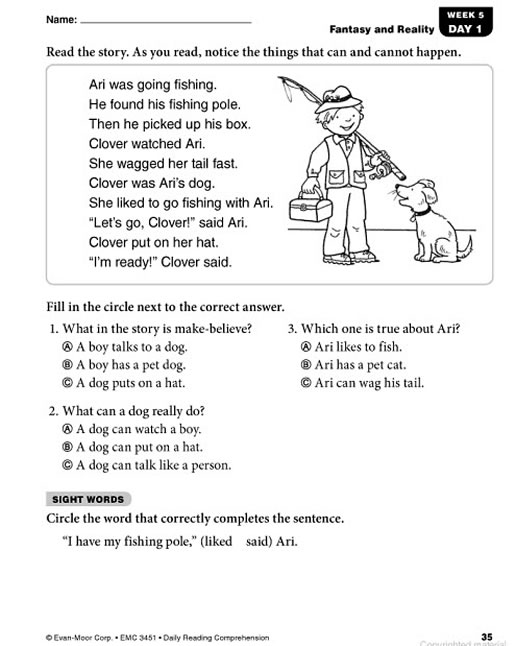Printables Reading Comprehension Grade 1 daily reading comprehension grade 1 preview page 34