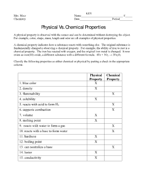 Printables Physical And Chemical Change Worksheet physical properties fill in the blank...