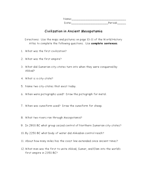 Printables Mesopotamia Worksheets civilization in ancient mesopotamia 6th 8th grade worksheet lesson planet