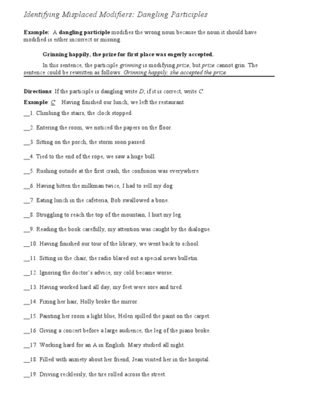 Printables Misplaced Modifiers Worksheet misplaced and dangling modifiers worksheet plustheapp...