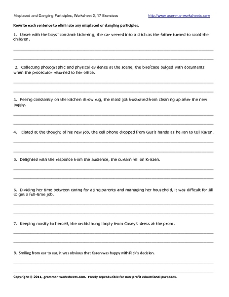 Printables Misplaced Modifiers Worksheet dangling modifiers worksheet davezan misplaced and...
