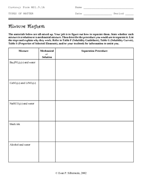 Printables Mixture Worksheet mixtures worksheet answer key templates and worksheets chemistry...