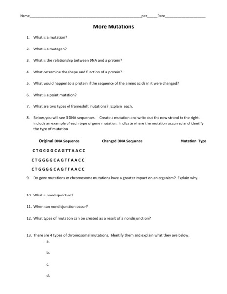 Printables Genetic Mutations Worksheet genetic mutations worksheet abitlikethis worksheet