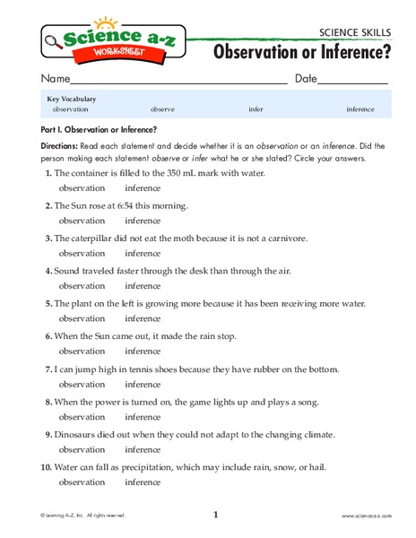 Printables Observations And Inferences Worksheet observation or inference 3rd 7th grade worksheet lesson planet