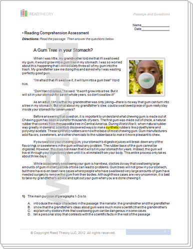Printables Read Theory Grade 7 Answer Key grade 5 page 1 read theory workbooks a gum tree in your stomach 5g 1050l