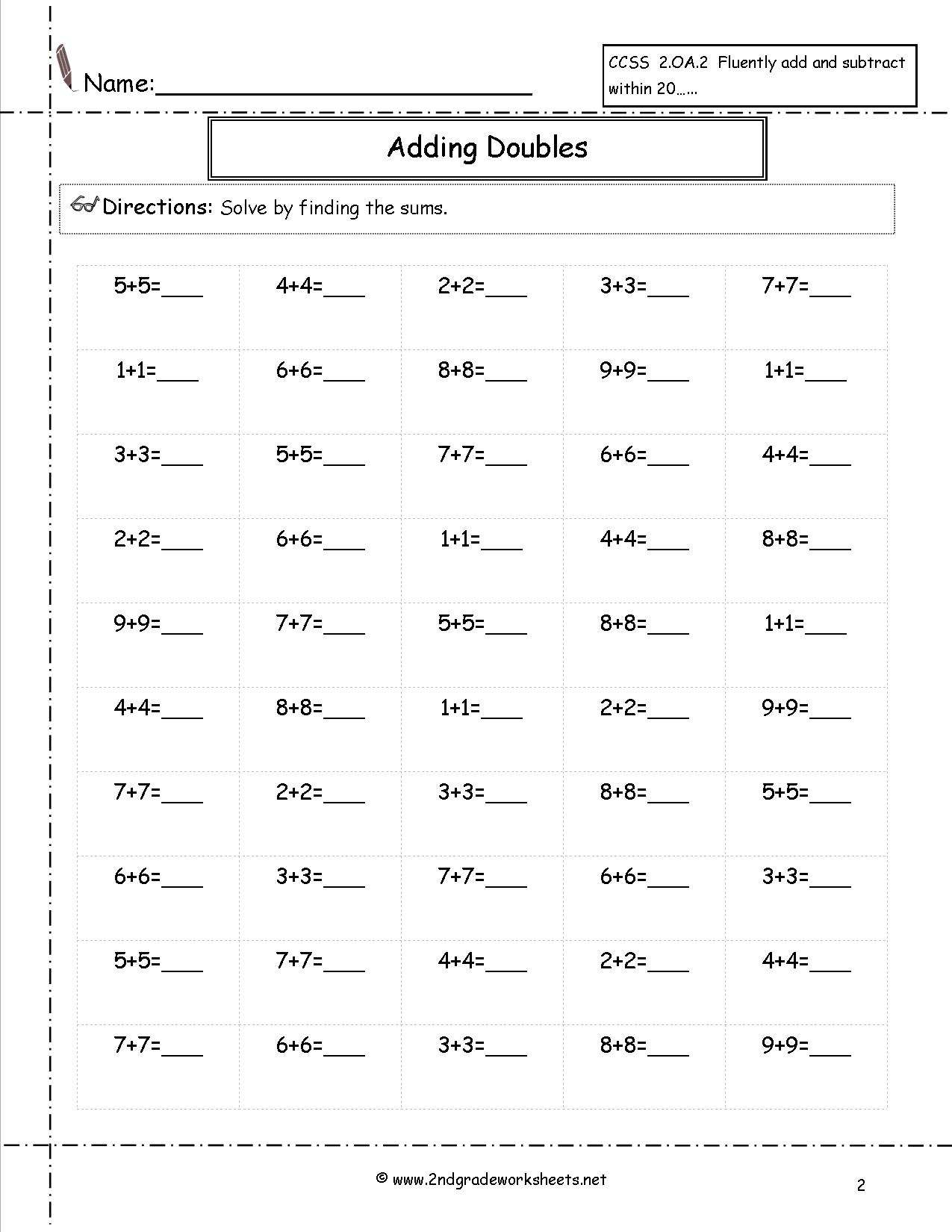 Printables Free Math Worksheets Grade 2 free math worksheets and printouts single digit addition worksheets