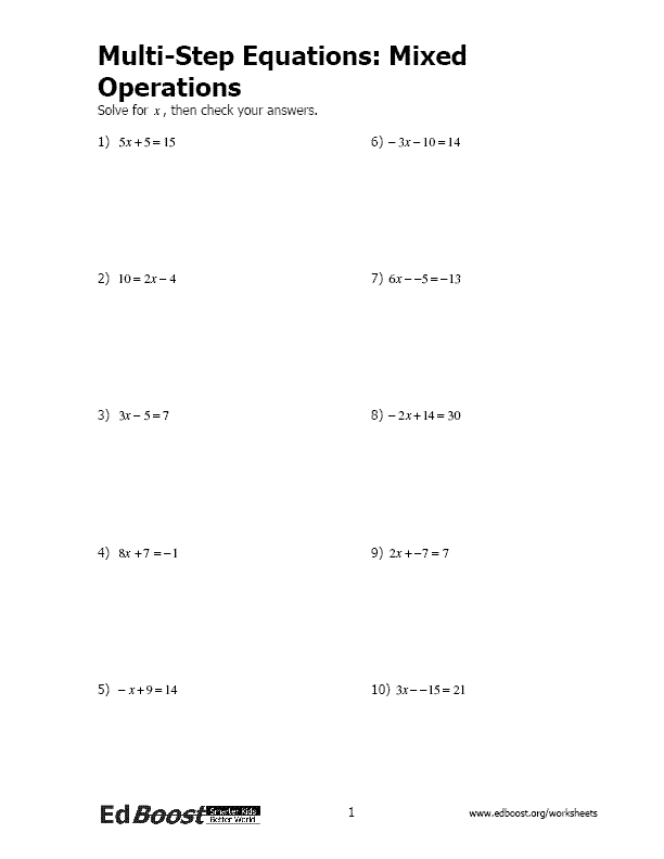 Printables 2 Step Algebra Equations Worksheets worksheets two step equations davezan math davezan