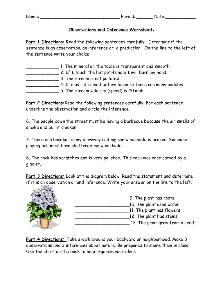 Printables Observations And Inferences Worksheet observations and inference worksheet