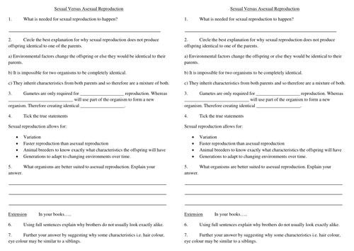 Printables Asexual Reproduction Worksheet sexual versus asexual reproduction by dangreenwood2012...
