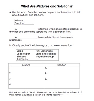 Printables Mixture Worksheet mixture and solution worksheet versaldobip davezan