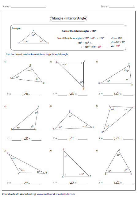 Printables Finding Missing Angles In Triangles Worksheet triangles worksheets missing interior angles