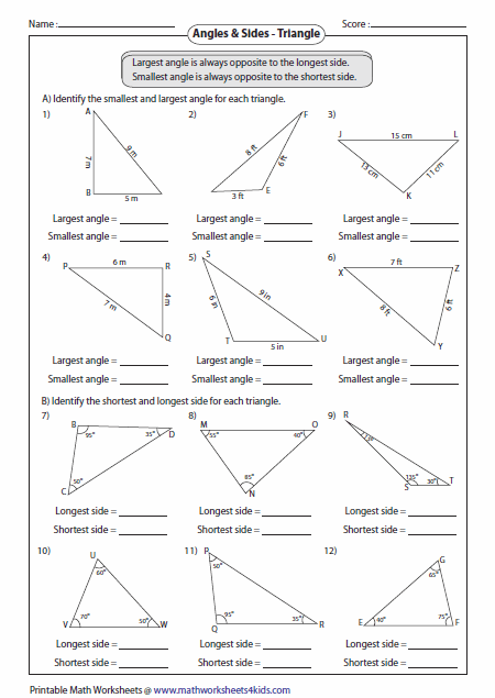 Printables Finding Missing Angles In Triangles Worksheet triangles worksheets relation between angles and sides