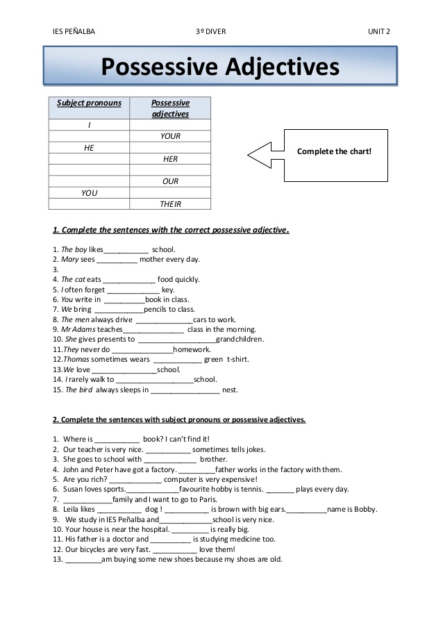 Printables Possessive Adjectives Worksheet possessive adjectives worksheet plustheapp ies 3ao...