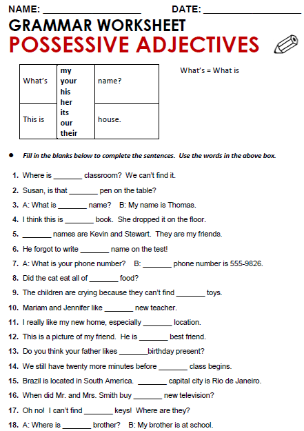 Printables Possessive Adjectives Worksheet possessive adjectives all things grammar picture...