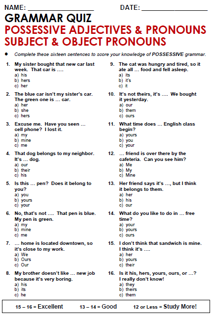 Printables Possessive Adjectives Worksheet possessive adjectives all things grammar picture quiz...