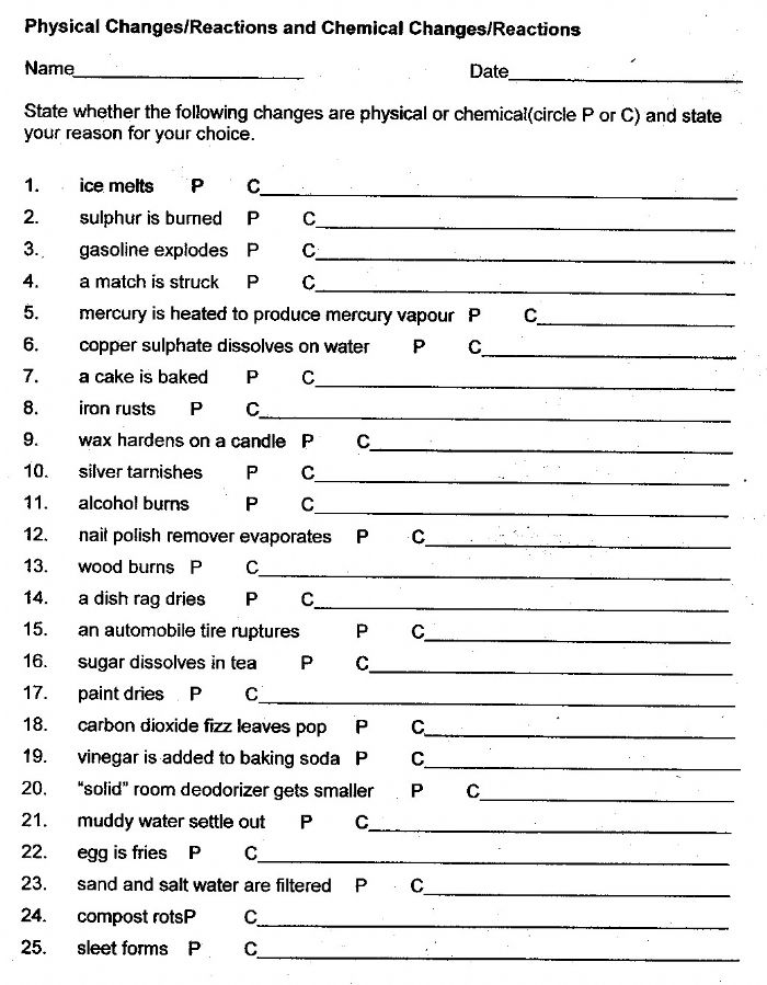 Printables Physical And Chemical Change Worksheet physical and chemical changes worksheet...