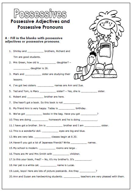 Printables Possessive Adjectives Worksheet revising possessive adjectives and pronouns