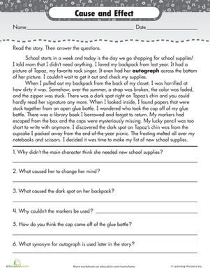 Printables Third Grade Reading Worksheets reading for comprehension cause and effect worksheet third grade writing worksheets effect