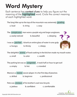 Printables Context Clues Worksheet context clues word mystery worksheet education com third grade reading writing worksheets mystery