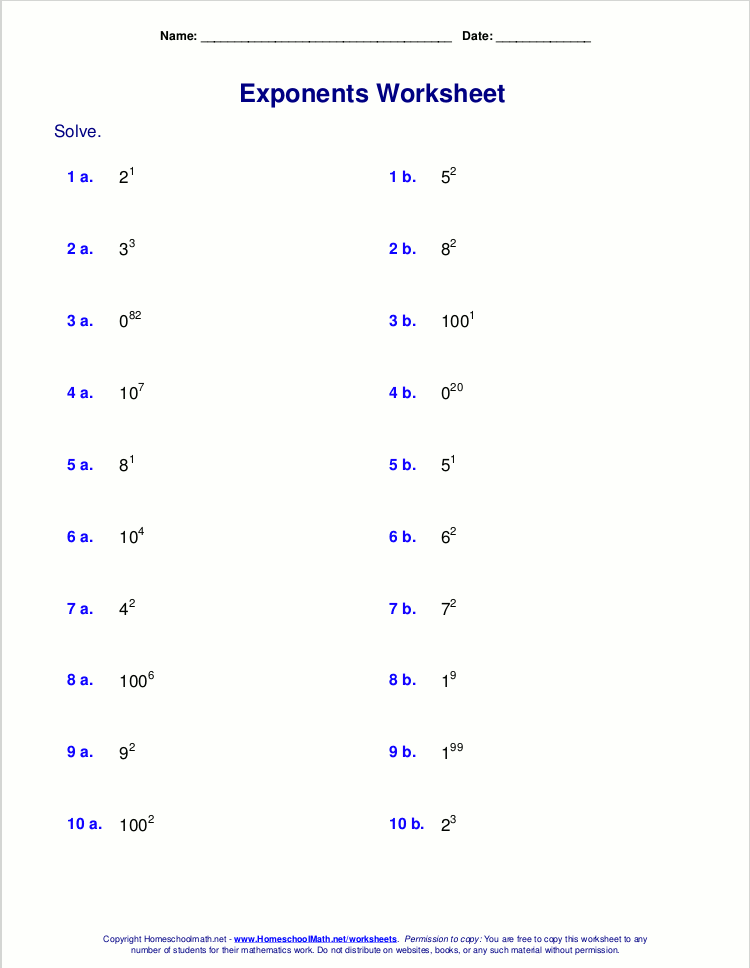 Printables Multiplying And Dividing Exponents Worksheet free exponents worksheets ready made worksheets